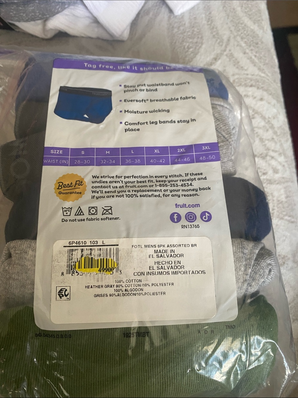 Fruit of the Loom Men's 5-Pack Briefs - Blue, Gray, Green, Black - Picture 5 of 5
